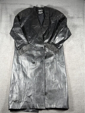 Global Identity G-III Black Leather Long Coat Jacket Medium